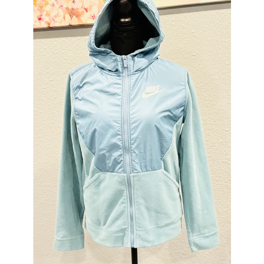 Nike Women's Light Blue Hooded Fleece Jacket - Size XL